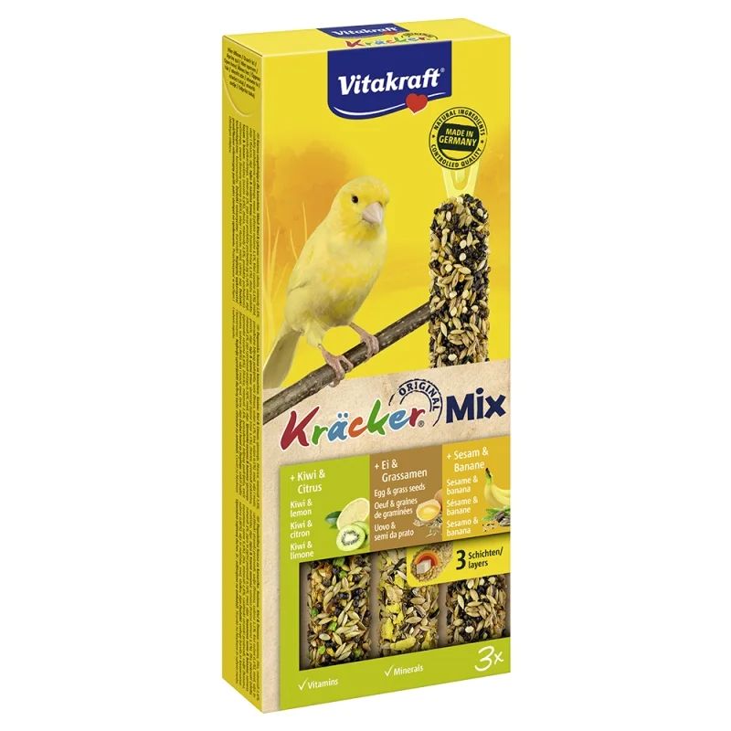 Vitakraft Kracker Trio Για Καναρινια Με Αυγο Ακτινιδιο Μπανανα Και Σιτηρα 3Τμχ 80Gr