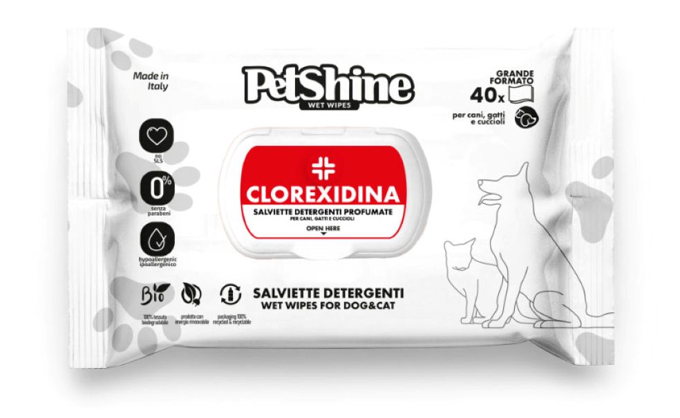Petshine Υγρα Μαντιλακια Καθαρισμου Clorexidina 40Pcs