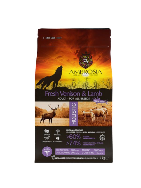 Ambrosia Grain Free Adult Dog All Breeds Venison And Lamb 2Kg