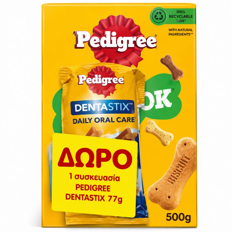 Pedigree Biscrok Multi Mix Τραγανα Μπισκοτα Σκυλου 500Gr Kai Δωρο Dentastix 77Gr