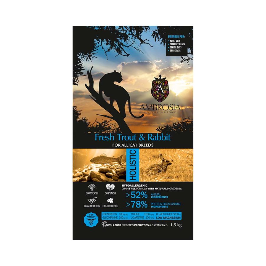 Ambrosia Grain Free Adult Cat Sterilised Fresh Trout And Rabbit 1.5Kg