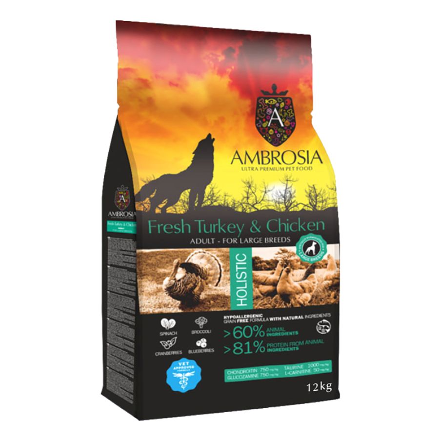 Ambrosia Grain Free Adult Large Breeds Dog Fresh Turkey And Chicken 12Kg