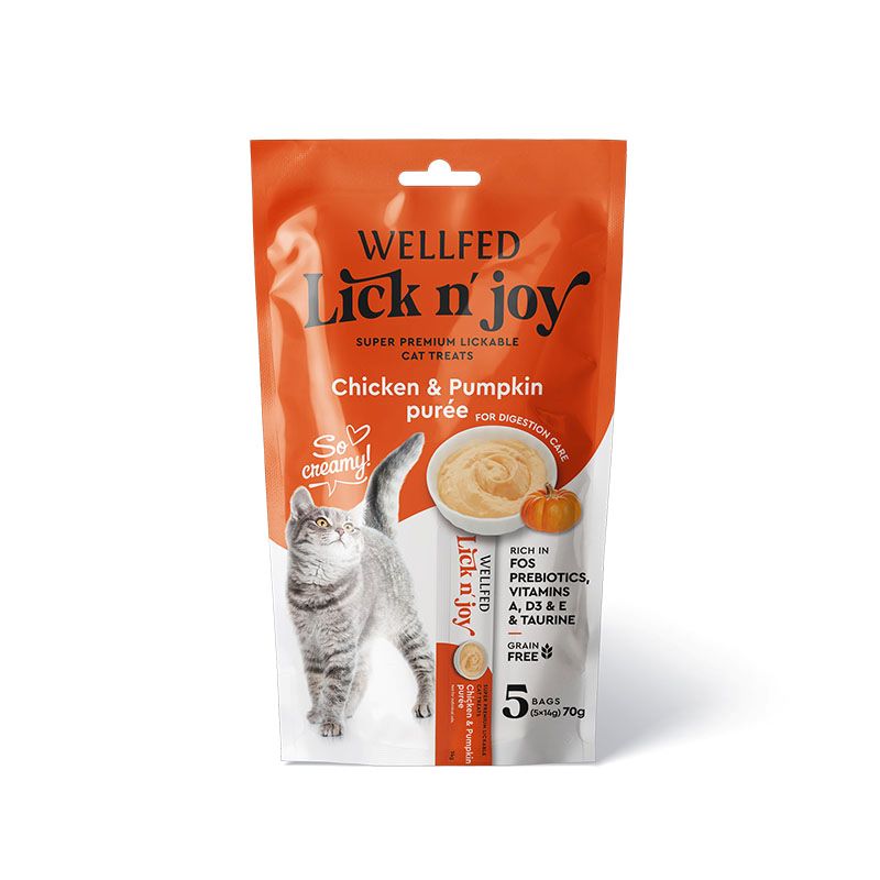 Wellfed Lick N Joy Creamy Λιχουδια Γατας Με Κοτοπουλο Kai Κολοκυθα 5Pcs X 14Gr