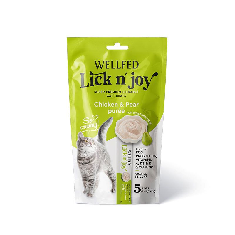 Wellfed Lick N Joy Creamy Λιχουδια Γατας Με Κοτοπουλο Και Αχλαδι 5Pcs X 14Gr