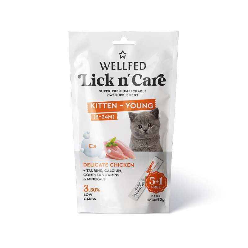 Wellfed Lick N Care Κρεμωδης Λιχουδια Kitten Young 3 Εως 24 Μηνων Κοτοπουλο 6Pcs X 15Gr