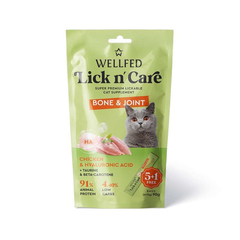 Wellfed Lick N Care Bone And Joint Κρεμωδης Λιχουδια Με Κοτοπουλο Και Υαλουρονικο Οξυ 6Pcsx15Gr
