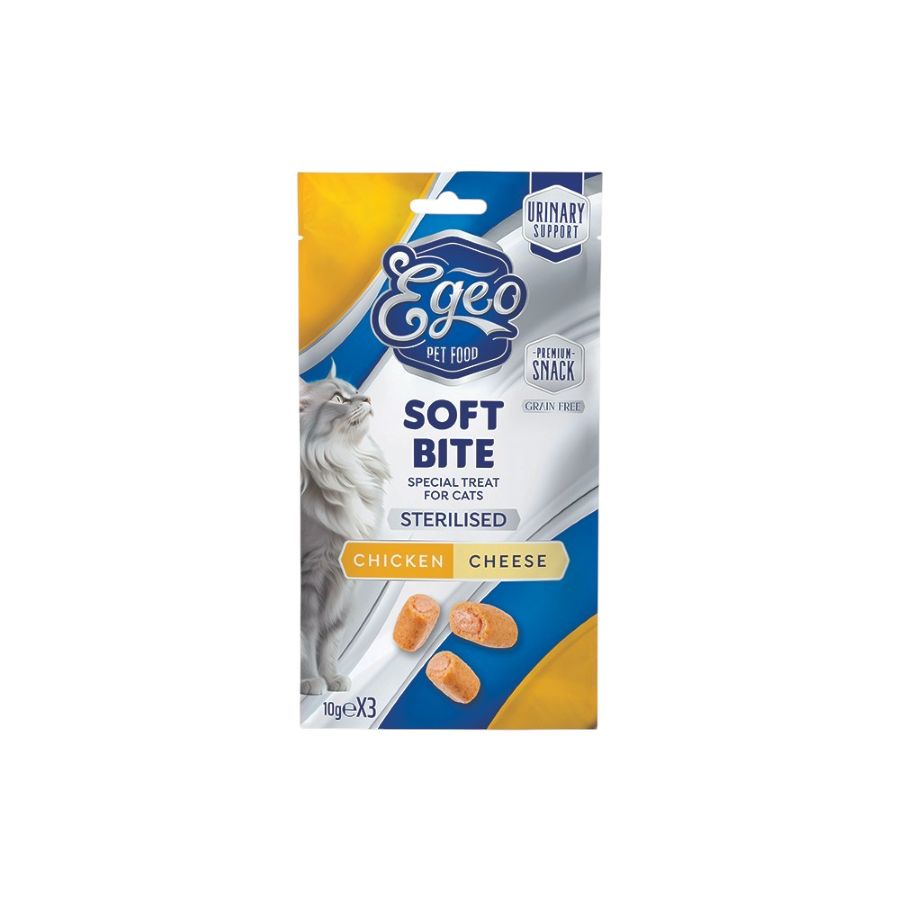 Egeo Sterilised Adult Cat Soft Bites Κοτοπουλο Και Τυρι 3X10Gr
