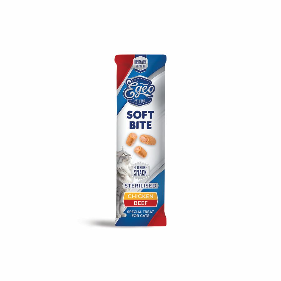 Egeo Sterilised Adult Cat Soft Bites Κοτοπουλο Και Βοδινο 10Gr