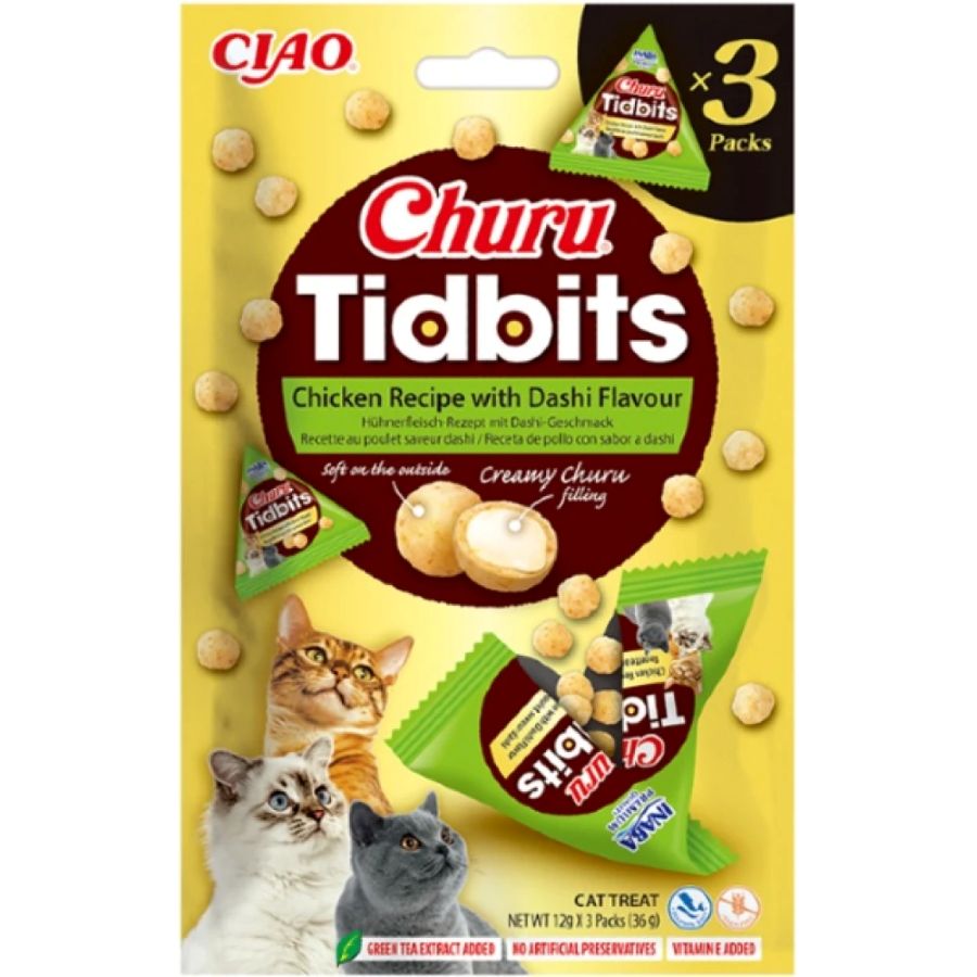 Ciao Churu Tidbits Adult Cat Soft Creamy Balls Κοτοπουλο Dashi Flavour 3Pcs X 12Gr