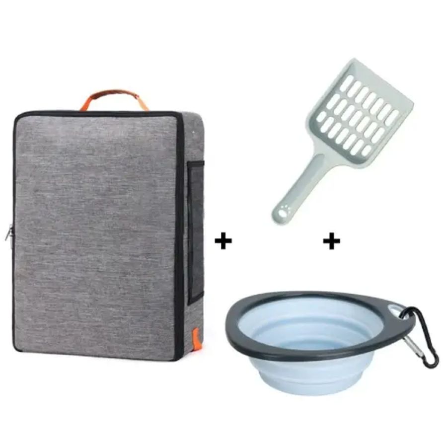 Denik Σετ Τουαλετα Μπολ Και Φτυαρακι Ταξιδιου Γκρι Για Γατα 40X50Cm