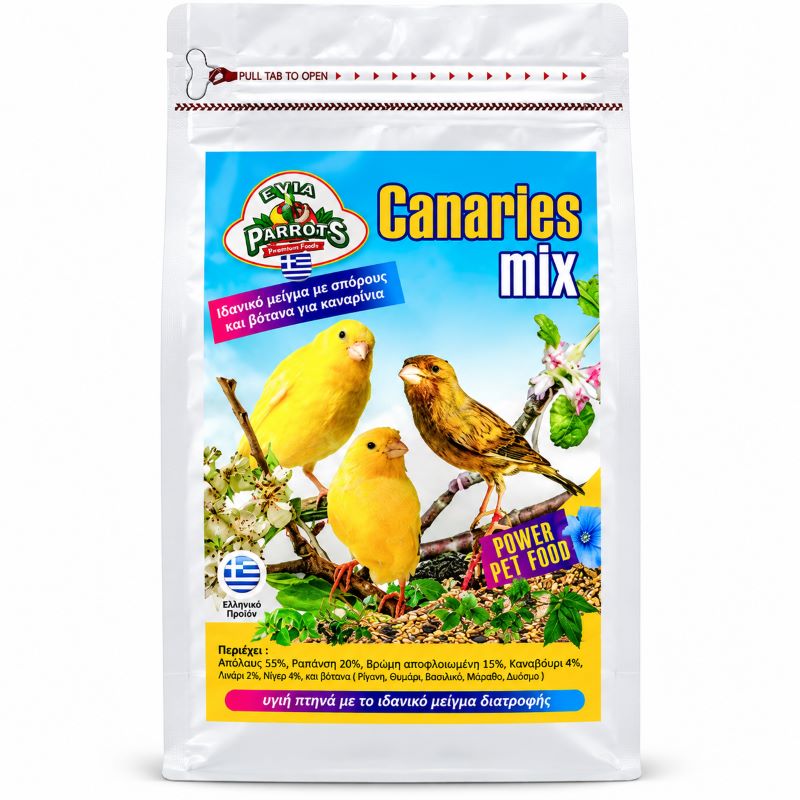 Evia Parrots Canaries Mix Μειγμα Σπορων Και Βοτανων Για Καναρινια 900Gr