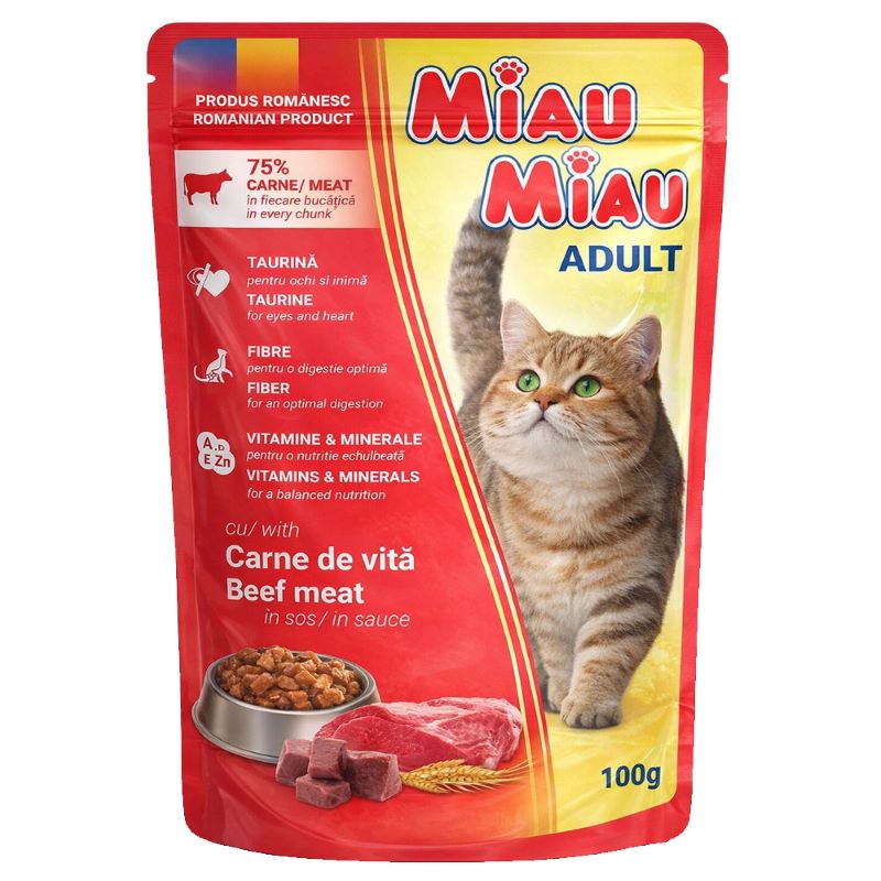 Miau Miau Adult Cat Wet Food Κομματακια Βοδινο Σε Σαλτσα 100Gr