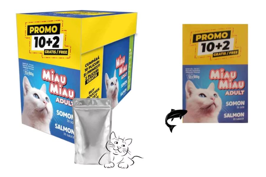 Miau Miau Adult Cat Wet Food Κομματακια Σολομος Σε Σαλτσα 10Pcs X 100Gr Και 2 Δωρο