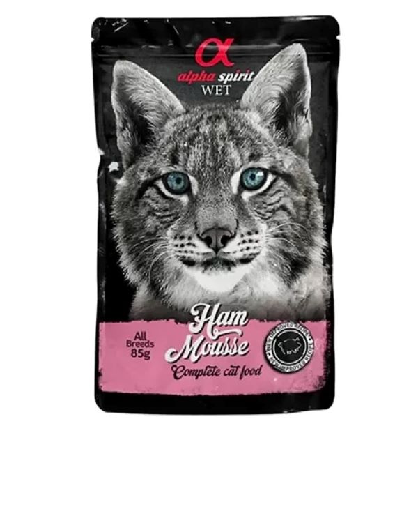Alpha Spirit Monoprotein Adult Cat Wet Ηαμ Mousse Pouch 85Gr
